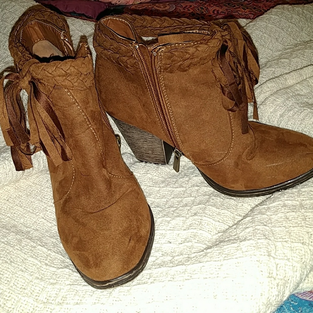 Brown faux suede booties